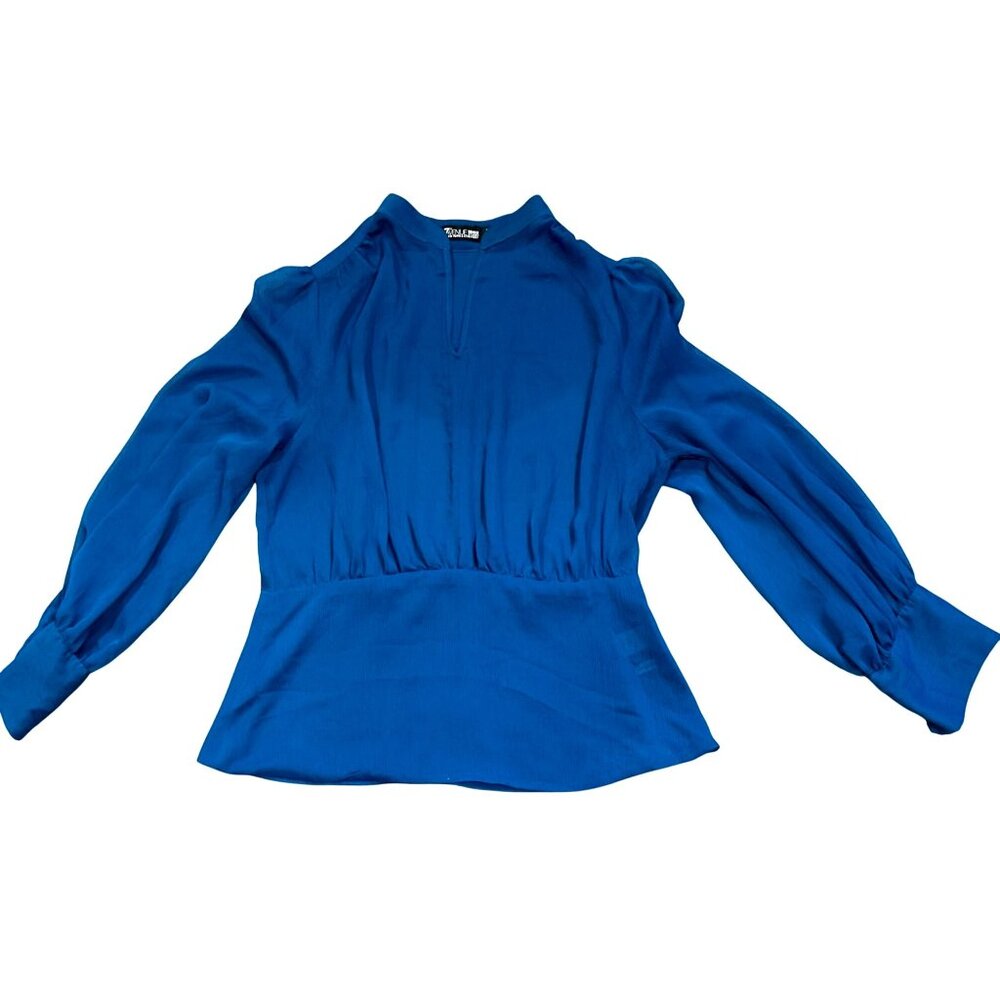 7th Avenue New York Company Large Teal Sheer Blouse V neck Long Sleeve City Chic - Picture 9 of 13